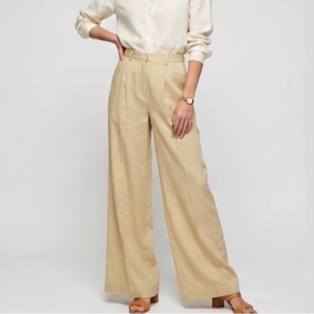 Emerson Fry Tan High Rise Wide Leg Pants Linen Lyocell Twill trousers Tall 6